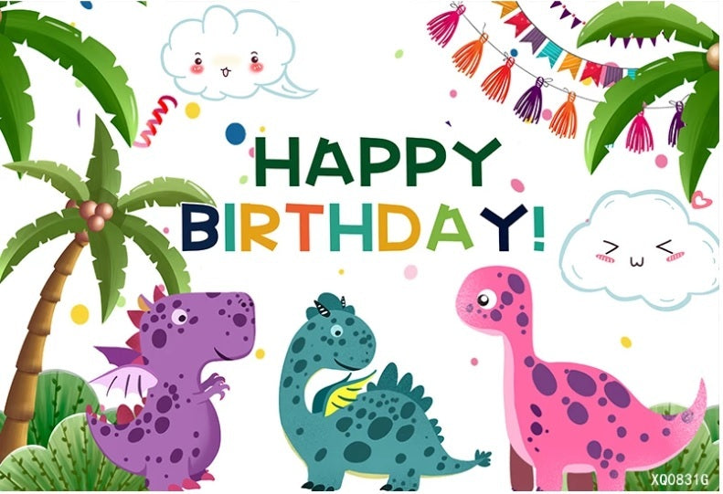 DINOSAUR BABY ANIMAL GREEN PINK PURPLE PERSONALISED BIRTHDAY PARTY BANNER BACKDROP