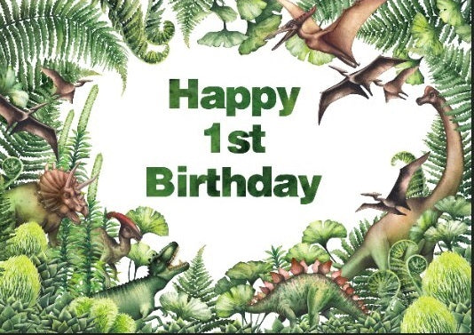 DINOSAUR JUNGLE BANNER PREHISTORIC PERSONALISED BIRTHDAY PARTY BACKDROP DECORATION