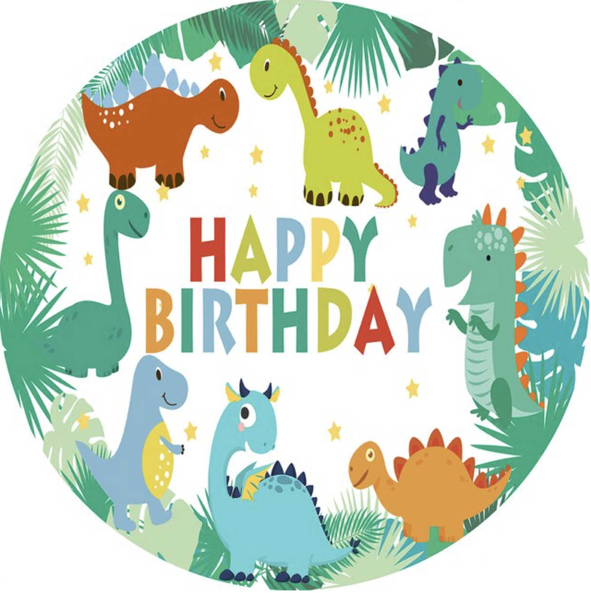 DINOSAURS DINO BABY FOREST JUNGLE STARS PARTY ROUND BIRTHDAY BANNER BACKDROP