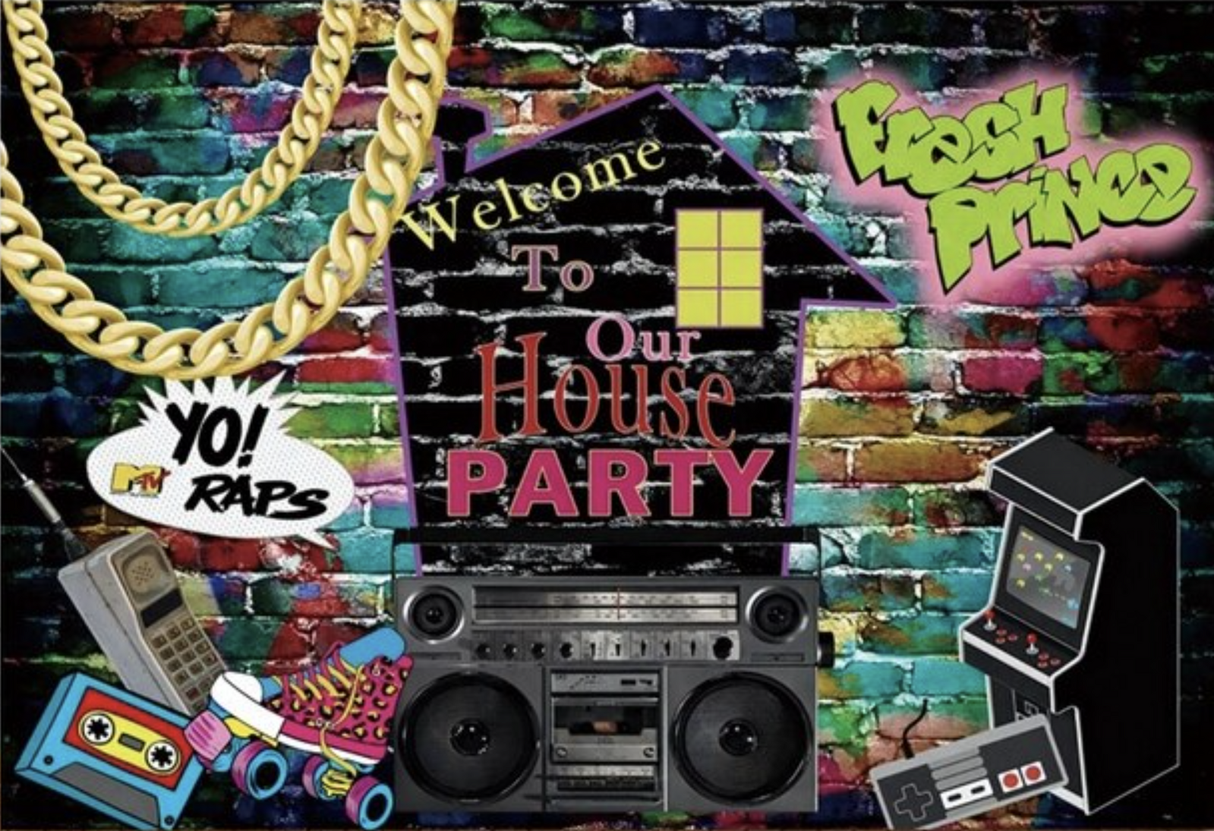 DISCO RETRO ROLLER SKATES TAPE DECK GAMING BIRTHDAY PARTY BANNER DECORATION