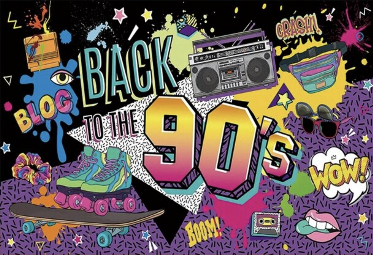 90'S THEME DISCO TAPE DECK SKATER COMICS PERSONALISED BIRTHDAY PARTY SUPPLIES BANNER BACKDROP DECORATION