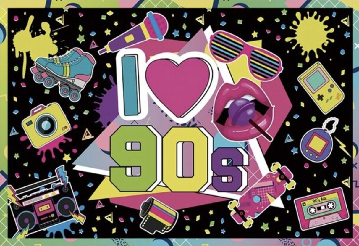 DISCO LOVE 90'S GAMEBOY BOOMBOX TAMAGOTCHI BIRTHDAY PARTY BANNER DECORATION