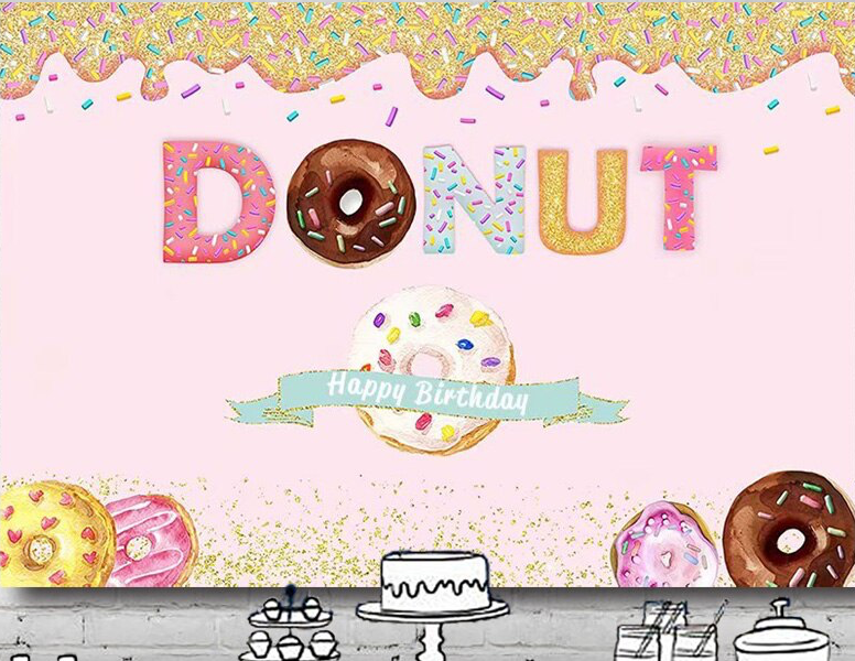 DONUT FIRST 1ST BIRTHDAY PINK ICING PERSONALISED PARTY BANNER BACKDROP