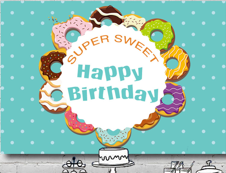 DONUT BIRTHDAY GREEN SWEET PERSONALISED PARTY BANNER BACKDROP DECORATION