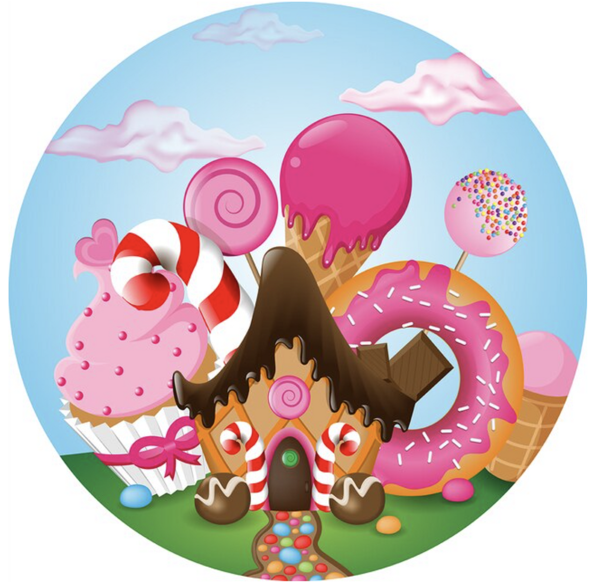 DONUT DOUGHNUTS CUPCAKES GINGERBREAD HOUSE ICE CREAM PARTY ROUND BIRTHDAY BANNER