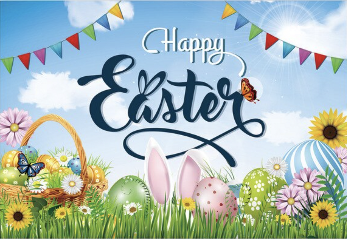 EASTER BUNNY EGG HUNT BUNTING BUTTERFLY DAISY PERSONALISED PARTY BANNER BACKDROP