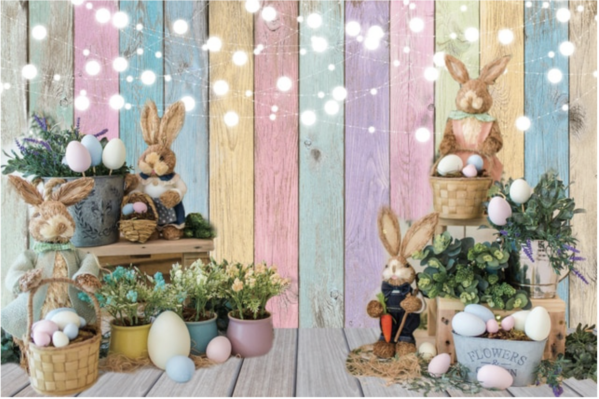 EASTER BUNNY EGGS HUNT LIGHTS CANDY CHOCOLATE PERSONALISED PARTY BANNER BACKDROP