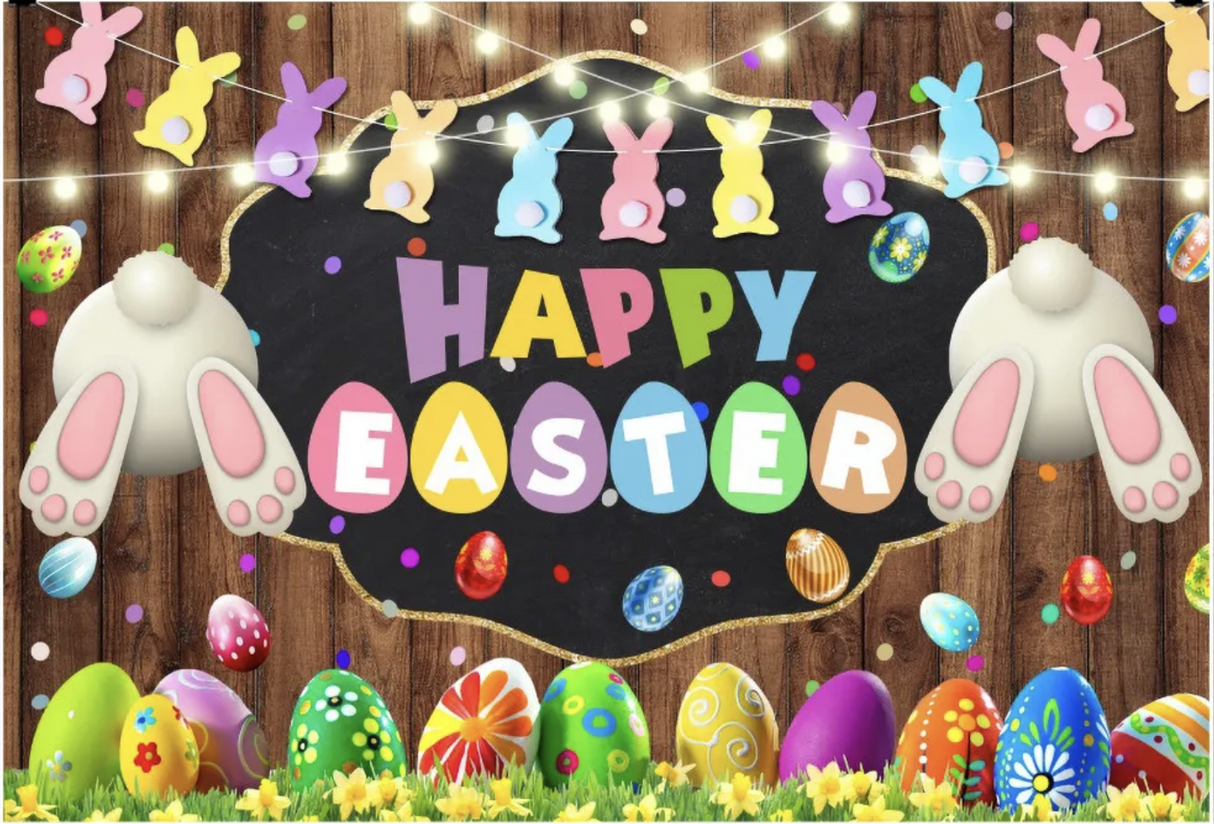 EASTER BUNNY PAW PRINTS CHOCOLATE FESTIVE PERSONALISED PARTY BANNER BACKDROP