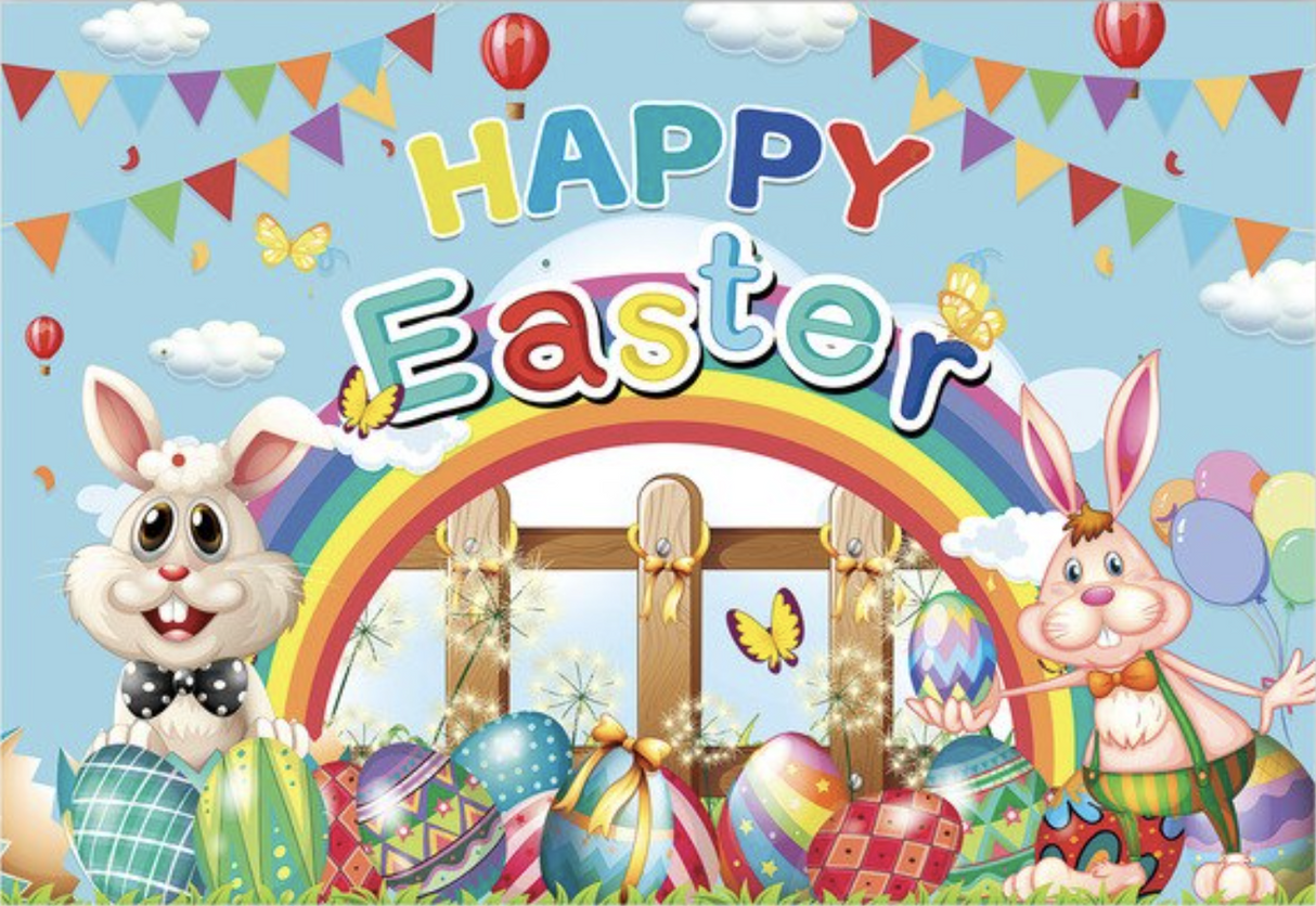 EASTER BUNNY EGGS HUNT BALLOONS BUTTERFLY PERSONALISED PARTY BANNER BACKDROP