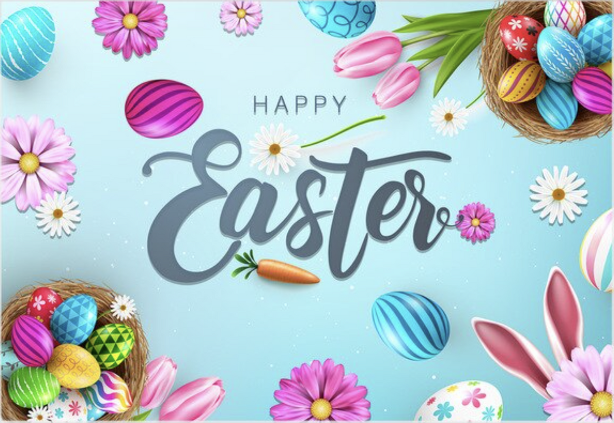 EASTER EGGS BUNNY EARS TULIP DAISY PERSONALISED PARTY BANNER BACKDROP DECORATION