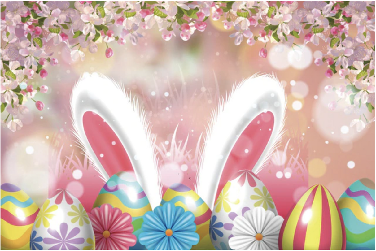 EASTER EGG BUNNY EARS FLOWERS GLITTER FESTIVE PERSONALISED PARTY BANNER BACKDROP
