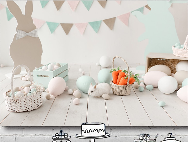 EASTER WHITE RABBIT EGGS PERSONALISED PARTY BANNER BACKDROP DECORATION