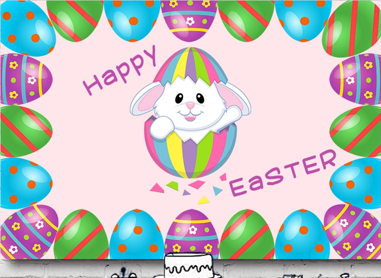EASTER PINK RABBIT EGGS PERSONALISED PARTY BANNER BACKDROP DECORATION
