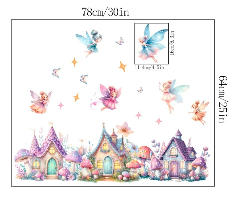 ELF FLOWER FAIRY FAIRIES FLOWER CASTLE PRINCESS 3D WALL STICKER MURAL ART Decal