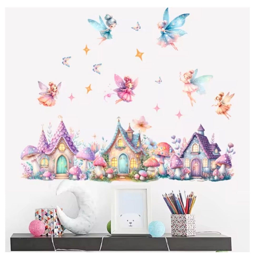 ELF FLOWER FAIRY FAIRIES FLOWER CASTLE PRINCESS 3D WALL STICKER MURAL ART Decal