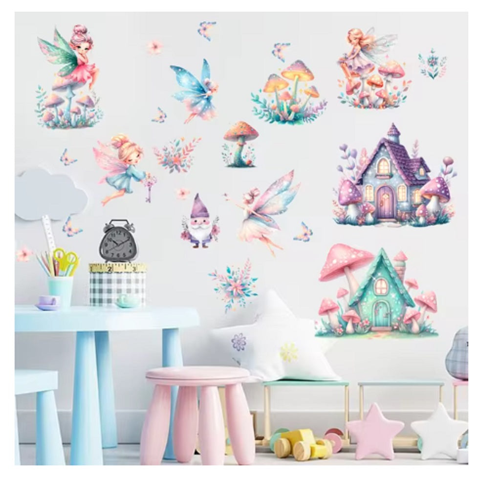 ELF FLOWER FAIRY FAIRIES FLOWER CASTLE MUSHROOM 3D WALL STICKER MURAL ART Decal
