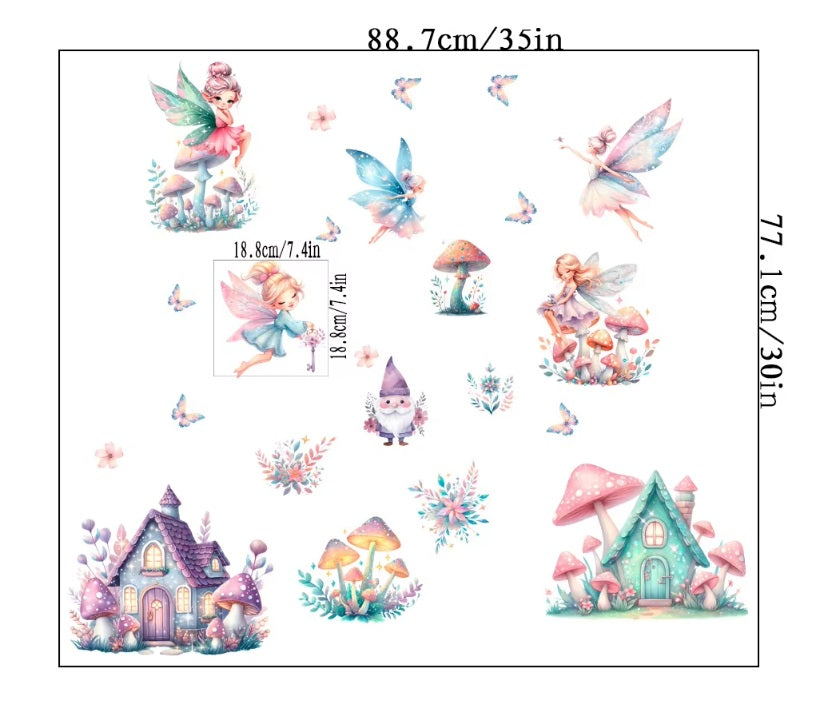 ELF FLOWER FAIRY FAIRIES FLOWER CASTLE MUSHROOM 3D WALL STICKER MURAL ART Decal
