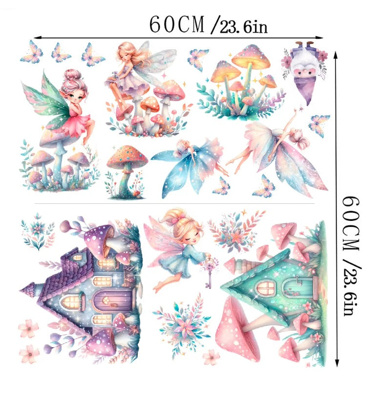 ELF FLOWER FAIRY FAIRIES FLOWER CASTLE MUSHROOM 3D WALL STICKER MURAL ART Decal