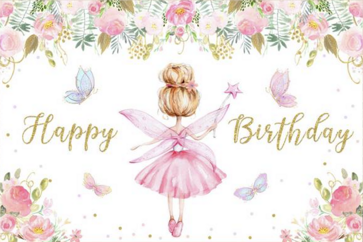 FAIRY FAIRIES FLOWERS BUTTERFLIES COLOURFUL BIRTHDAY PARTY BANNER BACKDROP