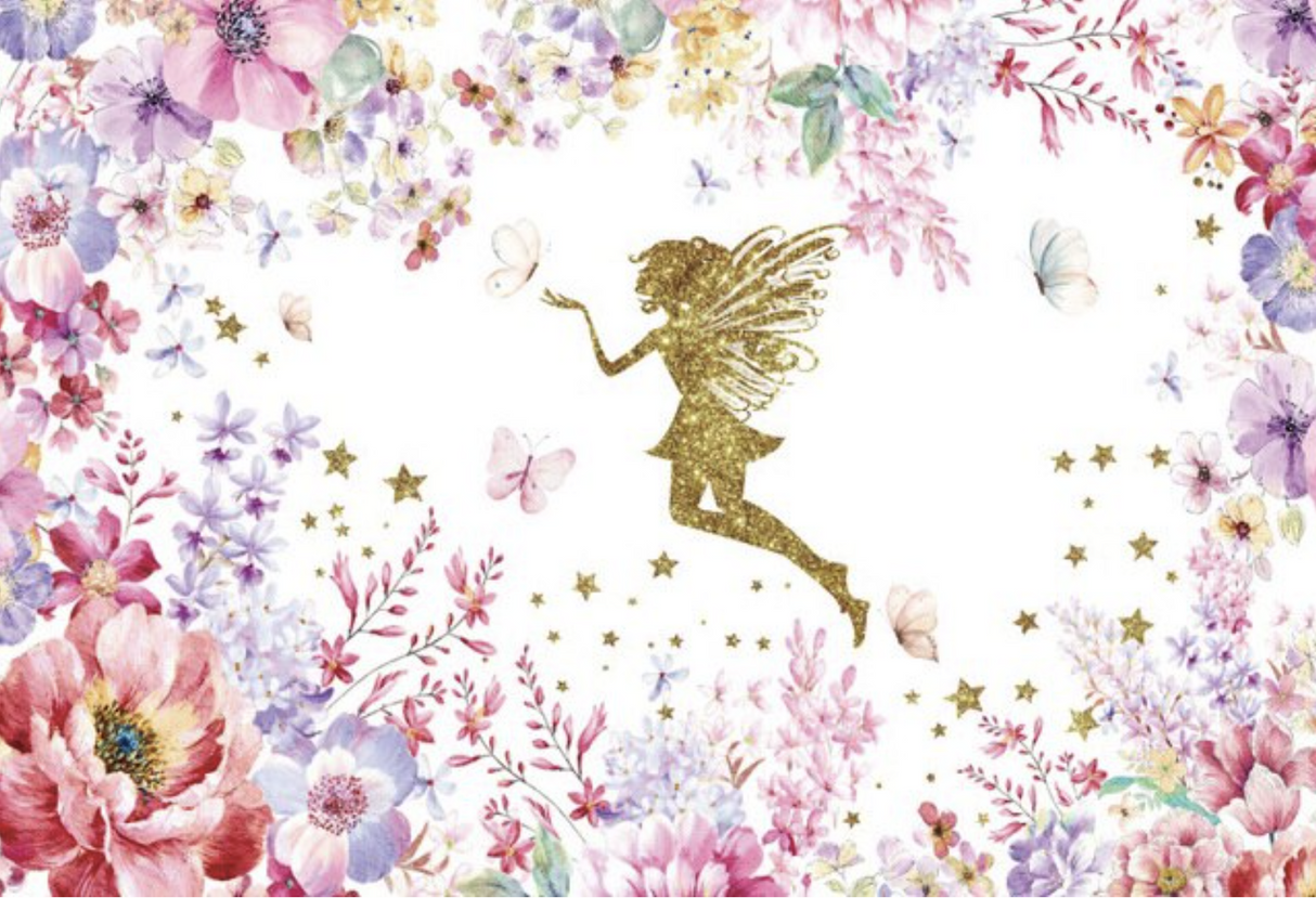 FAIRY GLITTER FLOWERS BUTTERFLIES PERSONALISED BIRTHDAY PARTY BANNER BACKDROP