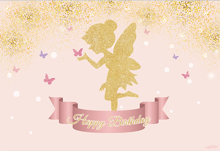 FAIRY GOLD PINK PERSONALISED BIRTHDAY PARTY BANNER BACKDROP DECORATION