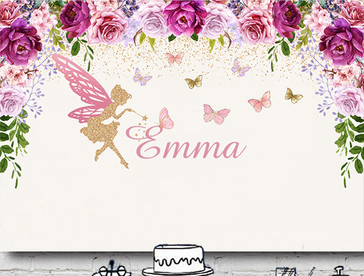 FAIRY BUTTERFLY PERSONALISED BIRTHDAY PARTY BANNER BACKDROP DECORATION