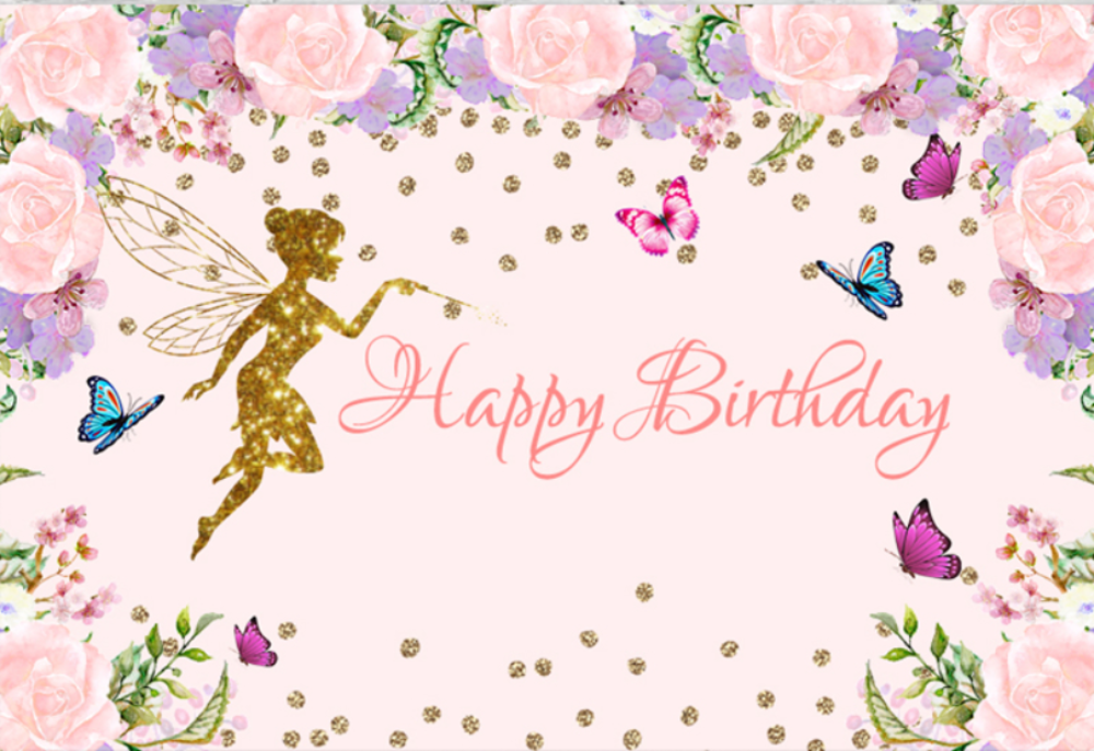 FAIRY FLOWERS PINK PERSONALISED BIRTHDAY PARTY BANNER BACKDROP BACKGROUND
