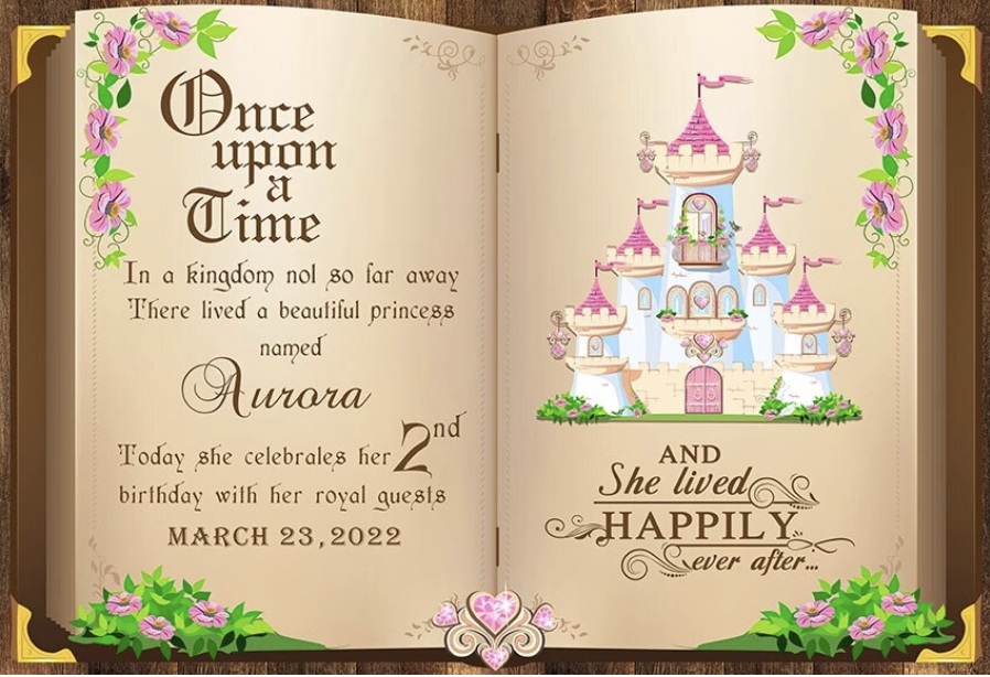 FAIRYTALE BOOK ONCE UPON A TIME PERSONALISED BIRTHDAY PARTY BANNER BACKDROP