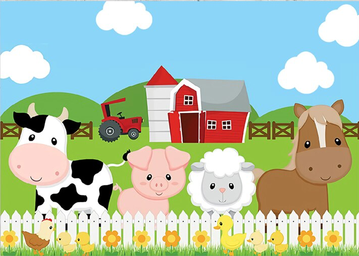 FARM BARN ANIMAL PIG COW HORSE PERSONALISED BIRTHDAY PARTY BANNER BACKDROP