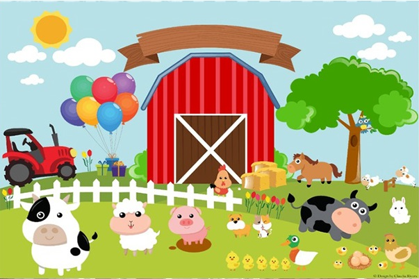FARM BARN ANIMAL COW SHEEP PIG BARN PERSONALISED BIRTHDAY PARTY BANNER BACKDROP