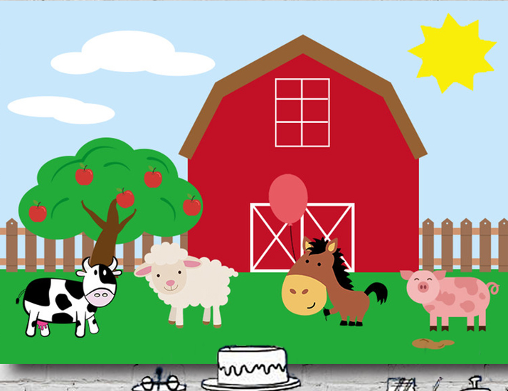 FARM BARN ANIMAL COW HORSE RED BARN PERSONALISED BIRTHDAY PARTY BANNER BACKDROP