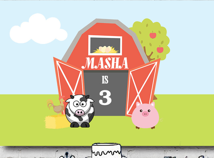 FARM BARN ANIMAL COW PIG PERSONALISED BIRTHDAY PARTY BANNER BACKDROP DECORATION