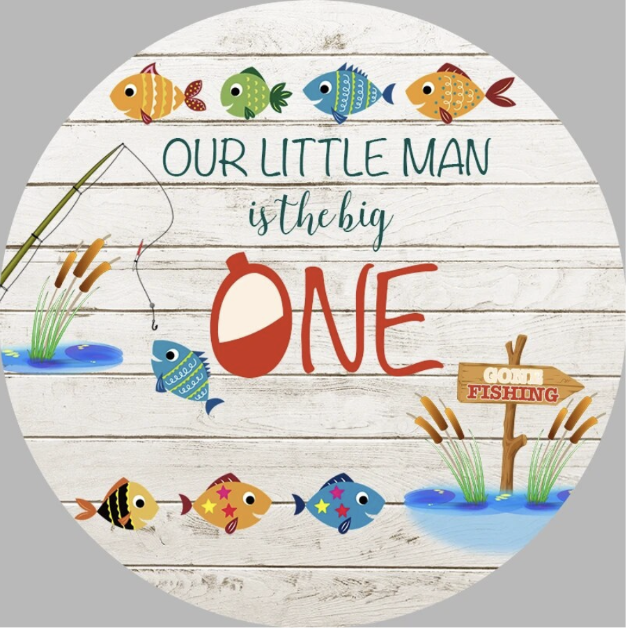 ONE FISH FISHING HOOK PARTY ROUND FIRST BIRTHDAY PERSONALISED BANNER BACKDROP
