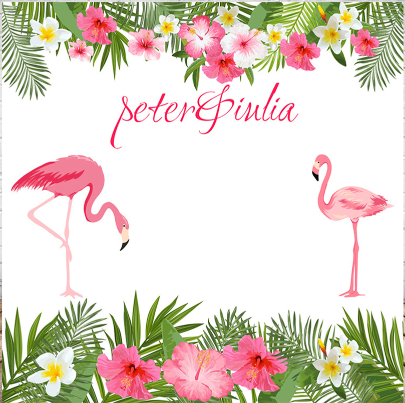 FLAMINGO PINK FLOWER PERSONALISED PARTY BANNER BACKDROP DECORATION