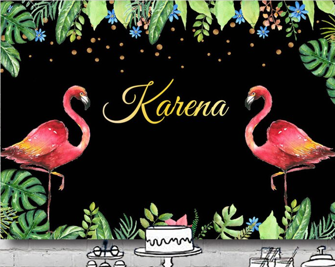 FLAMINGO BLACK PERSONALISED BIRTHDAY PARTY BANNER BACKDROP DECORATION