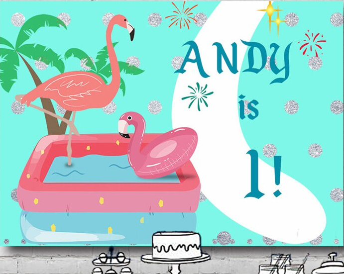 FLAMINGO MINT PERSONALISED BIRTHDAY PARTY BANNER BACKDROP DECORATION