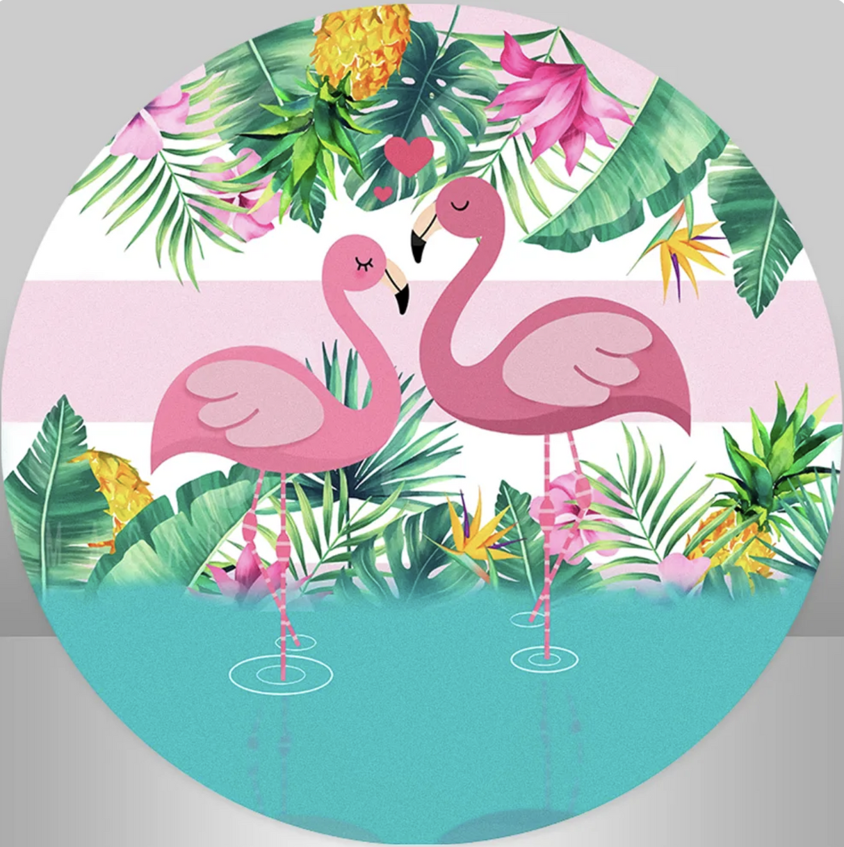 FLAMINGO LAKE JUNGLE ANIMALS PINK BIRDS PARTY ROUND BIRTHDAY BANNER BACKDROP