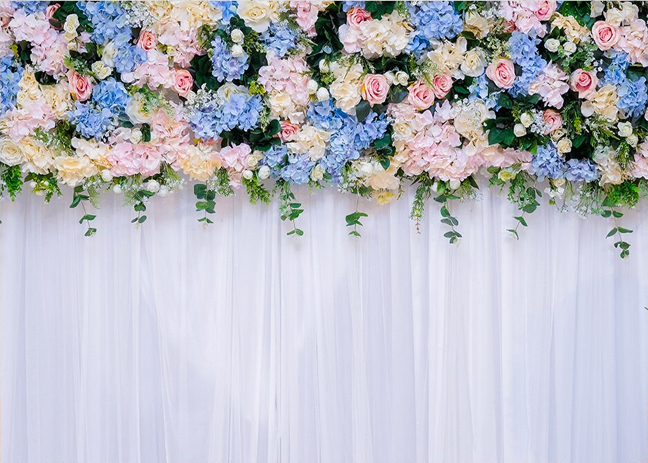 WEDDING BRIDAL SHOWER BLUE FLOWERS FLORAL PARTY BANNER BACKDROP DECORATION