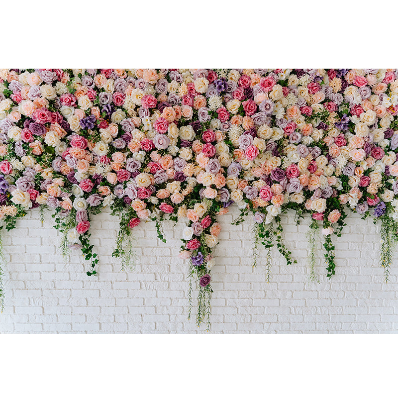 FLOWER BRICK PINK WHITE PERSONALISED PARTY BANNER BACKDROP DECORATION