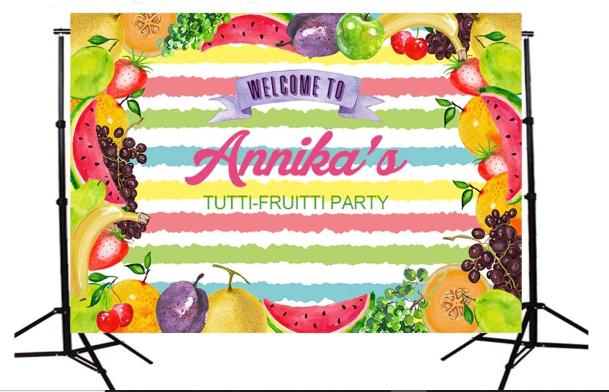 FRUIT WATERMELON GRAPES PERSONALISED BIRTHDAY PARTY BANNER BACKDROP DECORATION