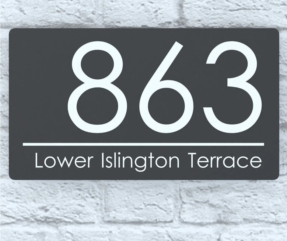 HOUSE SIGN ADDRESS SIGN NUMBER STREET DOOR WALL GRAY GREY PLAQUE