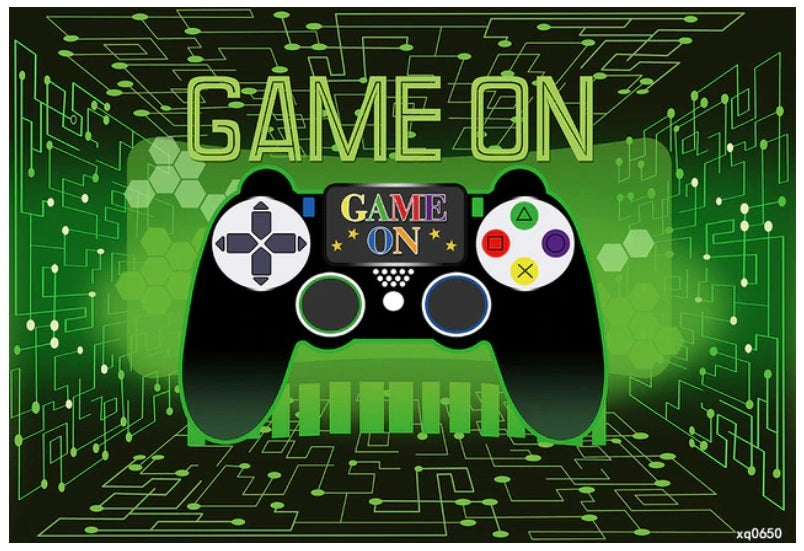 GAMING GAME CONSOLE CONTROLLER GREEN BLACK BIRTHDAY PARTY BANNER BACKDROP