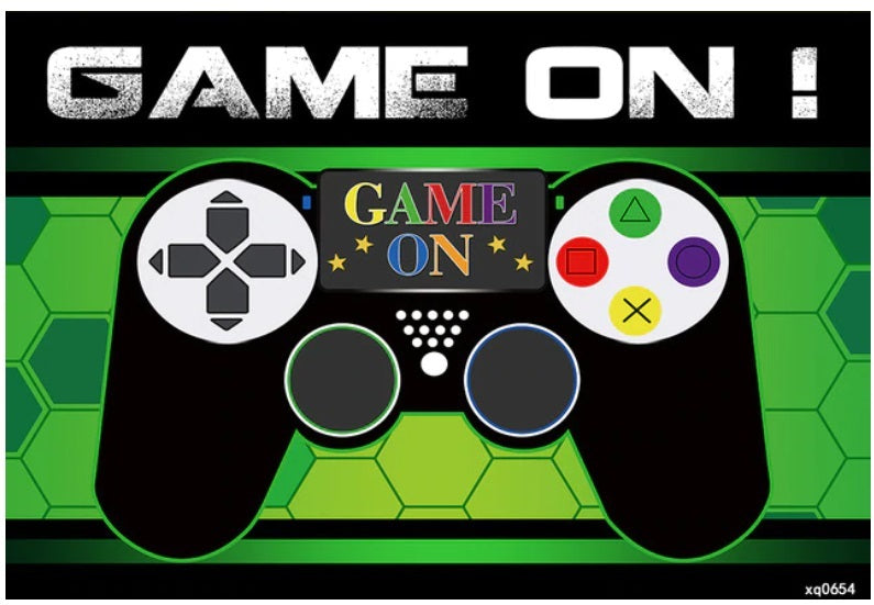 GAMING GAME CONSOLE CONTROLLER GREEN BIRTHDAY PARTY BANNER BACKDROP