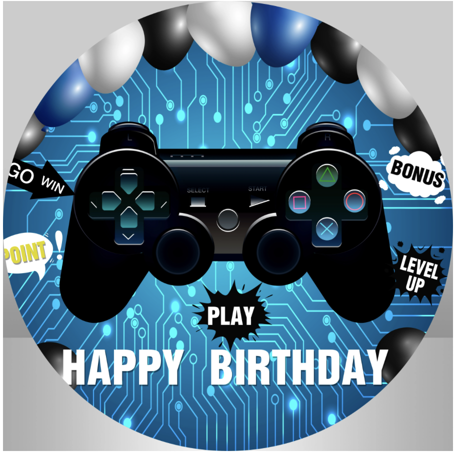 GAMING VIDEO GAMES CONTROLLERS BALLOONS PARTY ROUND BIRTHDAY BANNER BACKDROP