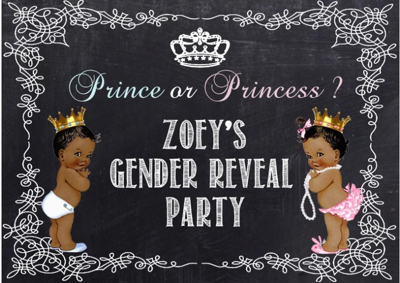 GENDER REVEAL BOY GIRL BLACK PERSONALISED PARTY BANNER BACKDROP DECORATION