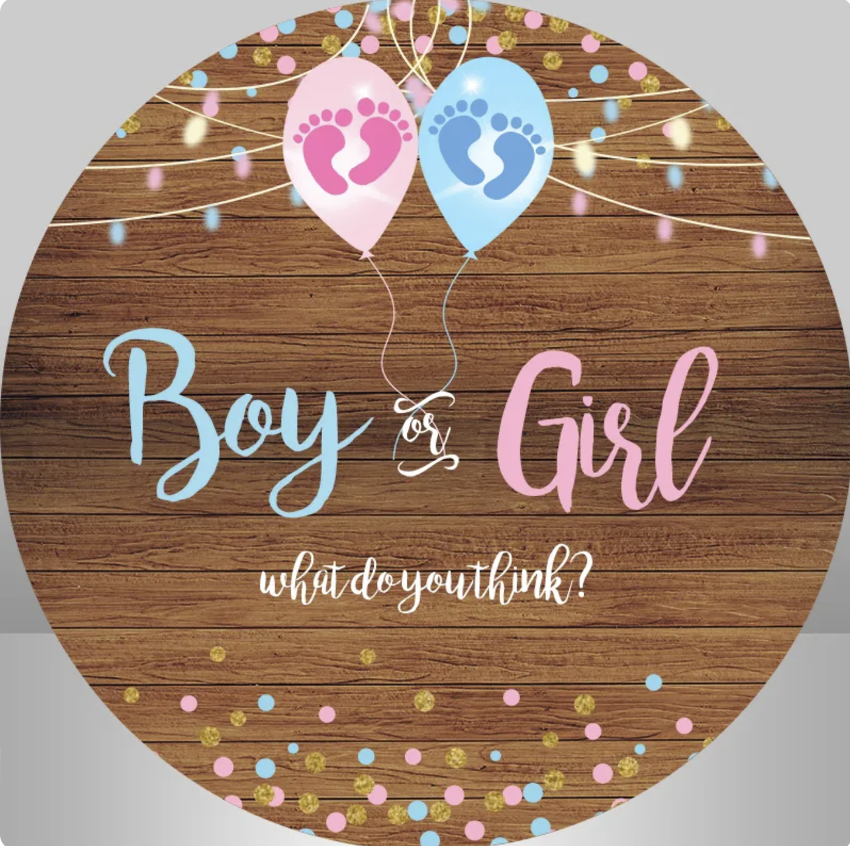 BABY SHOWER GENDER REVEAL BOY GIRL PINK BLUE PARTY ROUND BANNER BACKDROP