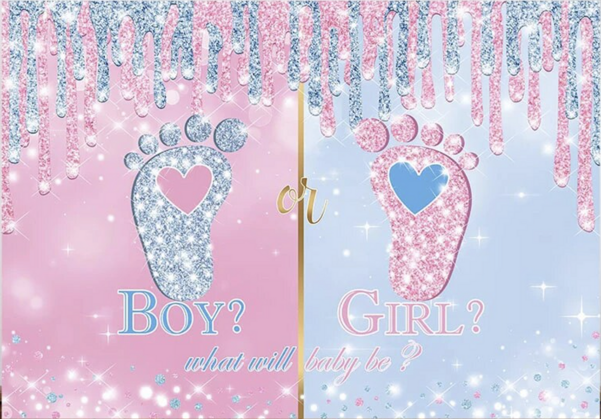 BABY SHOWER GENDER REVEAL BOY GIRL FOOTPRINTS BIRTHDAY PARTY BANNER BACKDROP