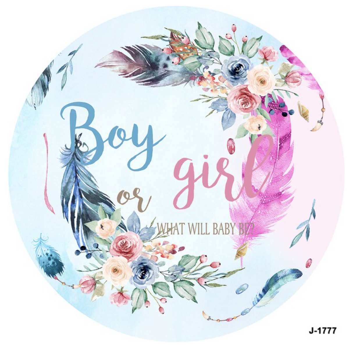 GENDER REVEAL BABY SHOWER BOY GIRL PINK BLUE PARTY ROUND BANNER BACKDROP