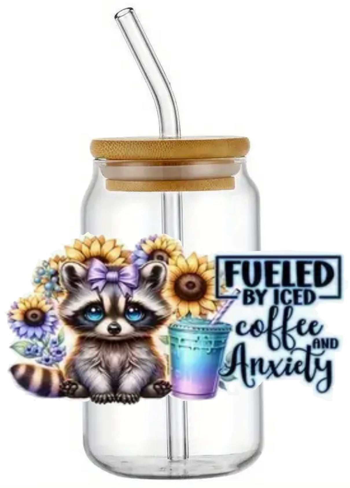 COFFEE AND ANXIETY GLASS JAR TUMBLER CUP WITH LID, STRAW AND BRUSH