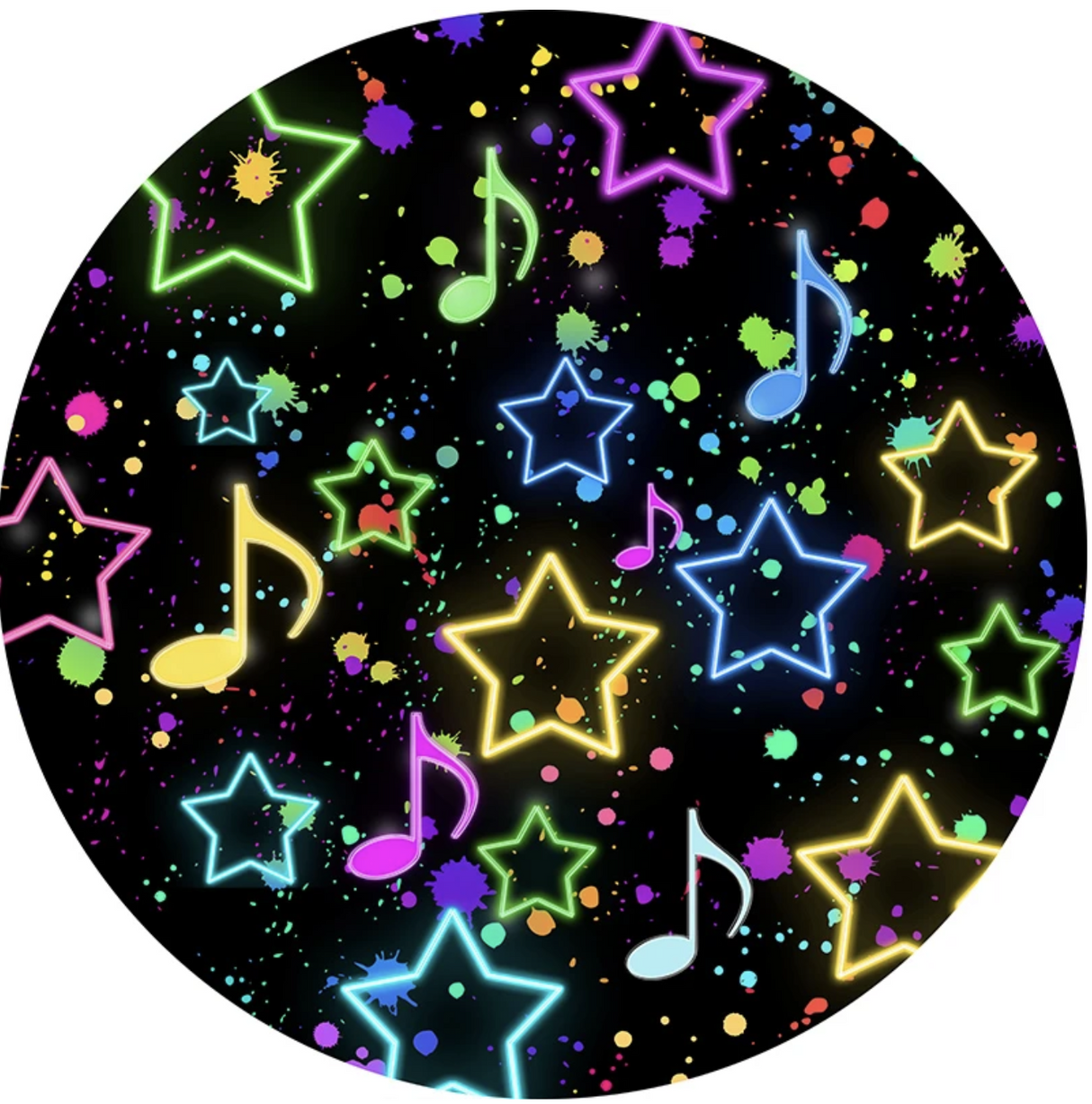 GRAFFITI MUSIC BANNER NOTES STARS GLOW NEON MUSICAL ART PARTY ROUND BIRTHDAY